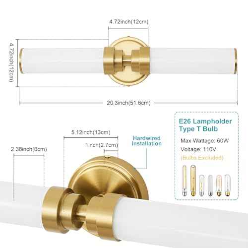 Bathroom Light Fixtures, Gold Wall Sconce with Milk Glass Shade, Modern Vanity Light Up and Down Sconces Wall Lighting - Bulb Not Included