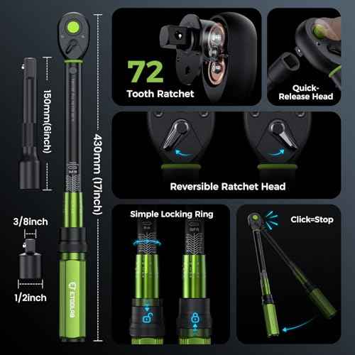 etoolab 1/2" Drive Click Torque Wrench with Deep Impact Socket (6~24mm),Dual-Range¡¼10-170ft.lb/13.6-230.5Nm¡½¡¾3% Precision,10" Extension Bar,Universal Joint,Drill Adapter