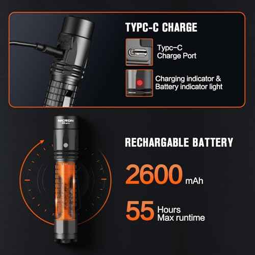 NICRON N8pro Tactical Flashlight, 1700 High Lumens Super Bright Rechargeable Flashlights with 6 Modes Double Switch, 1496ft Long Distance Powerful Flash Light, IP68 Waterproof for Patrol Duty