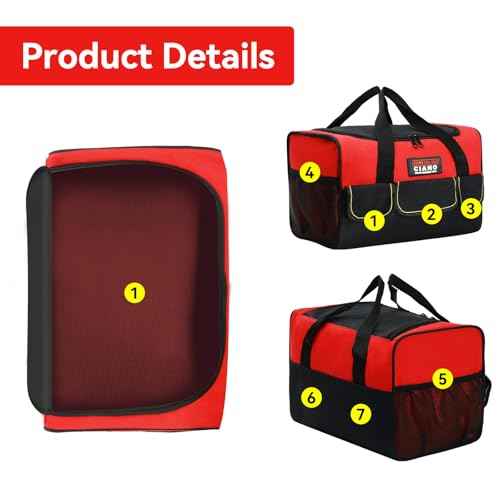 17.3" Tool Bag Organizer, Tool Bags for Men Wide Mouth,600D Oxford With 8 Exterior Pockets Double Zipper,Construction Automotive, Home Repairs,Garage Storage