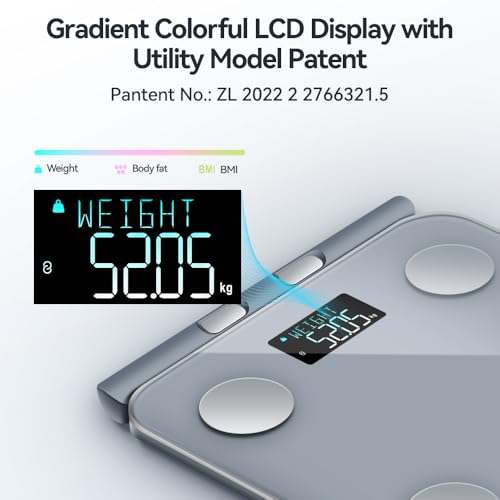 Fitdays Smart Body Fat Scale | Advanced 8-Electrode Technology for BMI/20+ Body Metrics | Full-Color LED & High Precision | Bathroom Weight Scale for Fitness/Weight Loss (FG2211LB-GREY)