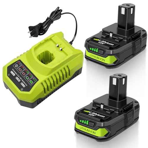 2 Pack 3.0Ah Replacement Battery and Charger Combo Compatible with ONE+ 18V System- Fits Ryobi 18V Cordless Tools (Not Made in Ryobi)