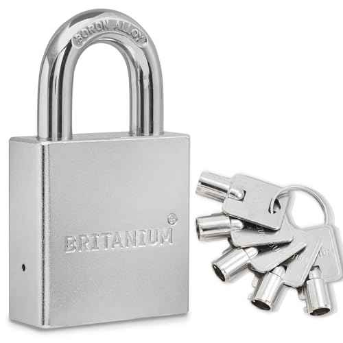 Britanium¢ç SFL60 Professional Grade Padlock - Chrome Plated Steel with Boron Alloy Shackle, 5 Tumbler Keys, Weather-Resistant Design for Storage & Commercial Security