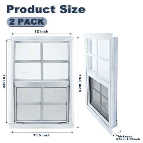 12" x 18" Shed Window, 2 Pack White Flush Mount Household Windows with Tempered Glass and Fiberglass Screen for Shed, Garage, Chicken Coop, Playhouse, Small Tiny House