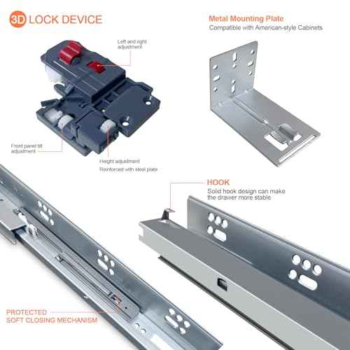 4 Pair 12 Inch Undermount Soft Close Drawer Slides Full Extension Concealed Bottom Mount Drawer Slides with 3D Adjustable Lock Device and Rear Mounting Brackets, 100 LB Capacity