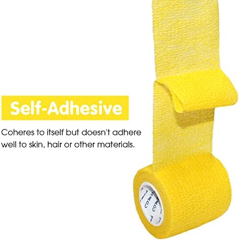 Self Adherent Cohesive Bandage 2"x5 Yards First Aid Bandages Stretch Sport Athletic Wrap Vet Tape for Wrist Ankle Sprain and Swelling,Yellow(24 Rolls)