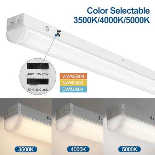 DAKASON 4FT LED Linear Light Fixture, 4 Foot LED Shop Lights 40/32/24W 35/40/5000K CCT Selectable, 4Feet Commercial Bay Lighting Fluorescent Tube Replacement for Office Garage 1 Pack