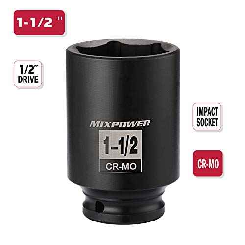 MIXPOWER 1/2 Inch Drive Deep Impact Socket 1-1/2 Inch SAE, CR-MO, 6PT,Axle Nut Impact Grade Socket for Easy Removal