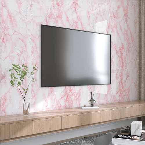 LACHEERY Marble Contact Paper Pink White Marble Peel and Stick Countertop Contact Paper for Countertops Waterproof White and Pink Wallpaper for Walls Bathroom Kitchen Counter Top Cabinet 15.8"x80"