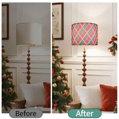Christmas Plaid Lamp Shades Set of 2, Red and Green Diamond Pattern Linen Drum Lamp Shade with Spider Fitter for Farmhouse Table Lamps, 13" ¡¿ 13" ¡¿ 10" Christmas Decor