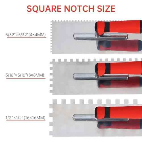 Square Notched Tile Trowel Set, with Rubber Grout Float,Grout Sponge and Work Gloves,Ideal for Masonry Tiling Tools and Flooring Installation