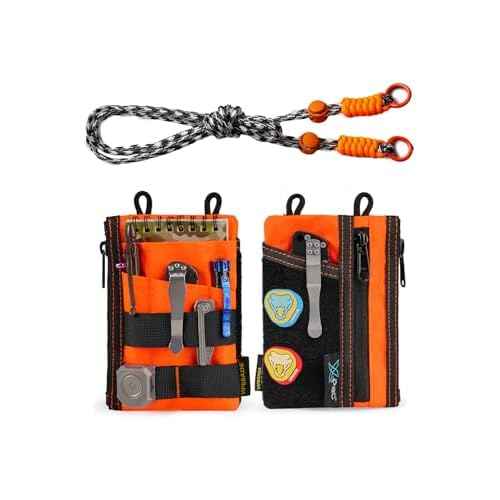 VIPERADE VE16R EDC Pocket Pouch with Strap, 5 EDC Pocket with 2 Zipper Pockets, Pocket Ogranizer for Men, Small EDC Sling Organizer Bag, Slim EDC Wallet Multitool Pocket Pouch (XPAC-Hot Orange)