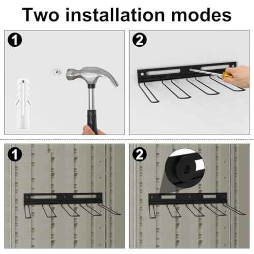 Garage Wall-Mounted Rack, Tool Storage Rack, Garden Tool Rack, Hanging Storage Rack for Yard Tools, Anti-Rust - Easy Installation (2-Pack)