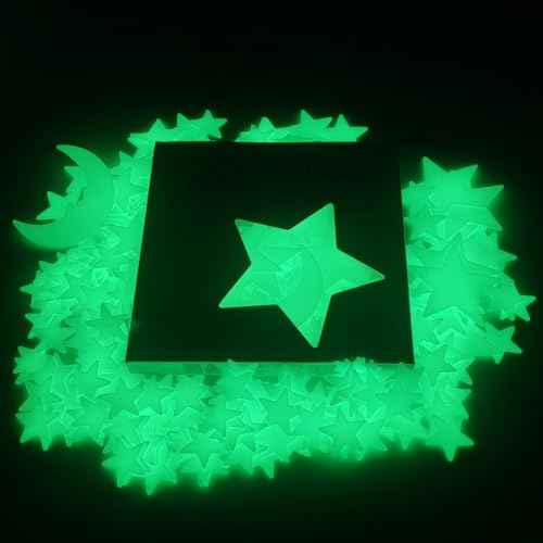 3D Magic Stars - Display Holographic Colors Under Light Source and Glow in The Dark After Absorb Light Source, Glow in The Dark Stars for Ceiling, Wall Stickers Decal