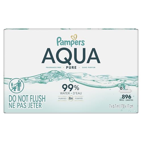 Pampers Aqua Pure Baby Wipes, 99% Water, Fragrance Free, 896 Baby Wipes Total (16X Flip-Top Packs) [Packaging May Vary]
