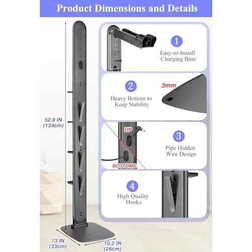 Haturi Premium Vacuum Stand for Dyson Gen5 V15 V12 V11 V10 V8 V7 V6, Metal Attachment Holder with 4 Hooks & 4 Shelves, Hidden Cord Design, Space-Saving Storage Organizer for Dyson Cordless Vacuums