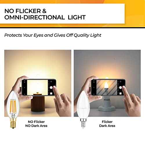Hizashi 90+CRI E12 LED Bulb 60 Watt Dimmable, 2700K Soft White, Candelabra Light Bulb, B11 Chandelier Light Bulbs, 6W, 550LM, Candle Light Bulbs, UL Listed, 24 Pack