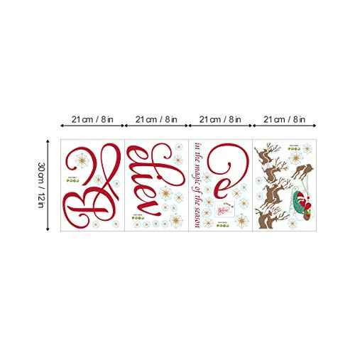 Believe Quote Wall Stickers Santa Claus Reindeer Snowfalkes Window Clings Decal for Showcase Home Decor Merry Christmas Decoration
