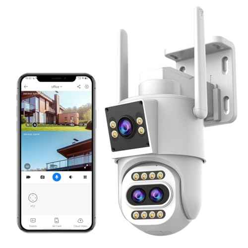 JOOAN Outdoor Security Camera 2Kx3 3Lens 2 Screen¡¼10X Optical Zoom & Auto Tracking¡½ Home Surveillance IP Cam 360¡ÆPTZ 2.4G WiFi Wired IP66 Waterproof Motion Alert,8-256G Card/Cloud Storage,Siren Alarm