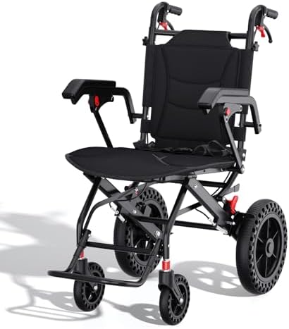 18”W x 18”D Seat Wheelchairs for Adults Transport Chair Lightweight Foldable with Telescopic Handle, Portable Folding Travel Wheel Chairs for Seniors，21.4 lbs，12” Rear Wheel
