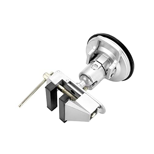 QWORK Portable Vacuum Base Vise with Multi-Angle Rotation - 3.15" Jaw Width Pivots Vise Portable Vacuum Base Vise, for Various Smooth Work Surfaces