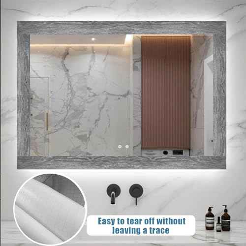 YESUS Dark Grey Wood Grain 3D 10M Wallpaper Frame Removable PVC Waterproof Peel and Stick Wallpaper,Bathroom Frame Sticker Wall Decor 3.93" x 32.8"