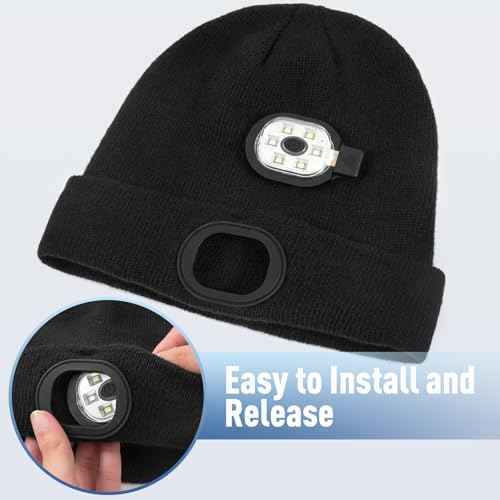 Gifts for Men Women, Stocking Stuffers for Adults Men Unisex Beanie with Light, Dad Mens Gifts for Christmas, Unique Gifts for Dad Him Husband Grandpa Black