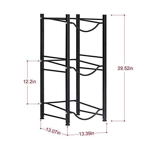 Water Bottle Storage Organizer - 5 Gallon Jug Holder Rack, 3-Tier Stackable Dispenser Stand for Office, Kitchen, Lobby, Foyer - Black