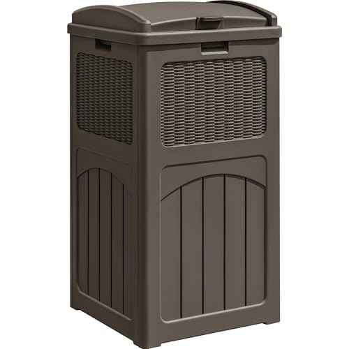 Greesum 33 Package Delivery Box for Outside, Waterproof Resin Garbage Bin with Lid for Hideaway, Deck, Patio, Dark Brown