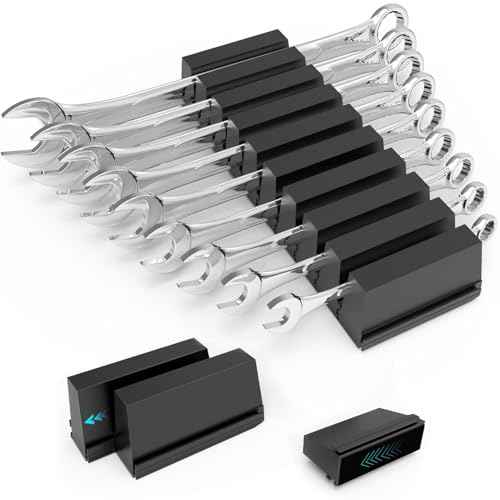 Modular Wrench Organizer Wrench Holder - Wrench Tool Organizers for Tool Drawer Storage, Wrench Storage Set with Metric & SAE Label, Wrench Rack Tool Gift for Professional Mechanics Men, Black