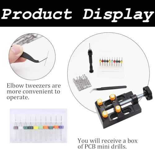 Dianrui 60 PCS Pin Vise Hand Drill Set including a Hand Drill, a Elbow Tweezers, 10 PCS PCB Mini Drills Bits, and 48 PCS 0.3-3.5mm Twist Micro Drill Bit Set for Jewelry DIY, Resin and Model Making Etc
