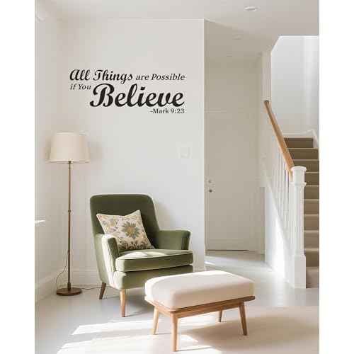 Christian Bible Verse Wall Decals,All Things are Possible if You Believe -Mark 9:23 Prayer Wall Stickers,Religious Scripture Blessed Lettering Vinyl Removable Wall Decor for Home School Office