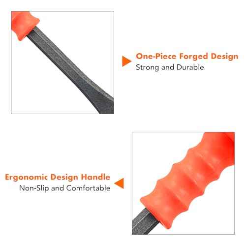 Masonry Chisel With Hand Guard and Work Gloves, 10 Inch Heavy Duty Flat End Rock Concrete Mortar Stone Chisel for Demolishing Carving Splitting Breaking Hounding