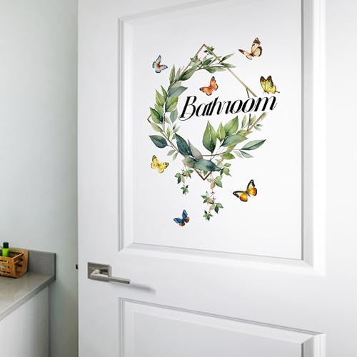 2 Pcs Bathroom Toilet WC Sign Door Stickers Washroom Wall Decals Peel and Stick Removable DIY Beautiful Flower Wash Room Door Decor (Bathroom)
