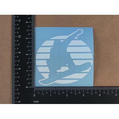 Snowboarding Decal 4 Pack: Snowboard Mountain, Goggles Beanie, Chairlift, Silhouette (Small ~3.5", White)