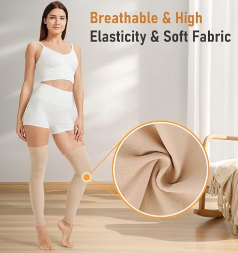 NURCOM 15-20 mmHg Compression Stockings for Women & Men, Footless Thigh High Compression Sleeves with Dot Silicone Band, Graduated Support Pressure Stockings-Ideal for Athletic, Medical, Travel Use