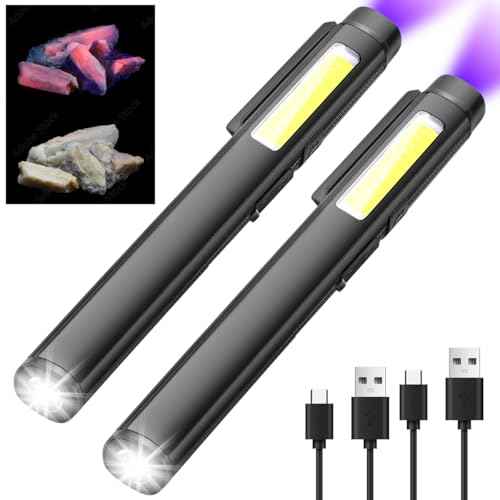2pcs Pen Flashlight - Led Rechargeable Bright Pen Light with 365nm UV Black Light Pocket Flashlight with Clip Small Magnets EDC COB Torch for Emergency Repair Outdoor Camping