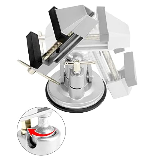 QWORK Portable Vacuum Base Vise with Multi-Angle Rotation - 3.15" Jaw Width Pivots Vise Portable Vacuum Base Vise, for Various Smooth Work Surfaces