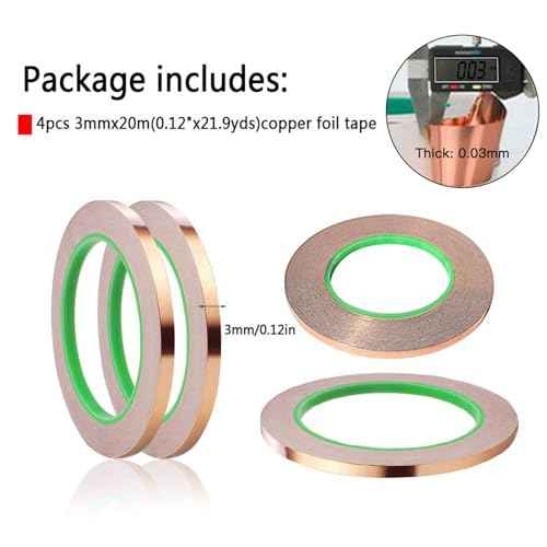 Oubaka 4 Pack Copper Foil Tape,Copper Tape Double-Sided Conductive Adhesive for EMI Shielding,Paper Circuits,Electrical Repairs,Grounding(1/8" x21.9yards)