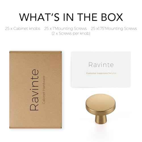 Ravinte 25 Pack Drawer Pulls 1-1/4 Inch Kitchen Cabinet Knobs Solid Round Dresser Drawer Knobs Champagne Bronze Drawer Knobs Dresser Knobs Simple Cabinet Hardware for Cupboard Drawer Pulls