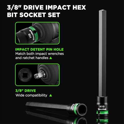 3/8" Drive Long Impact Hex Bit Socket Set, Allen Bit Sockets, 20PCS Allen Wrench Socket, SAE (1/8"-7/16¡±) and Metric (3MM-12MM), 6" Long CR-V & S2 Alloy Steel Hex Key Set