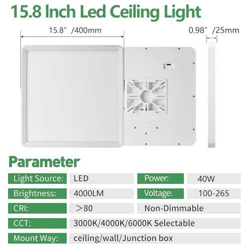 16 Inch Square LED Flush Mount Ceiling Light 2 Pack, 40W 4000LM, 3000K/4000K/6000K CCT Selectable, White Super Slim Low Profile Ceiling Light Firxtue for Bedroom/Kitchen/Living room/Dinning room