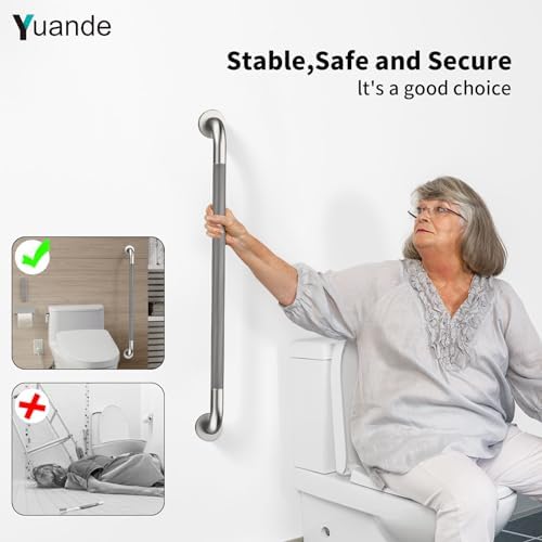 4 Pack 32 Inch Shower Grab Bar, YuanDe Brushed Nickel Bathroom Grab Bar Handle w/Anti-Slip Knurled Grip, Stainless Steel Bath Balance Bar, 1.25" Diameter Safety Hand Rail Support,Handicap Elderly