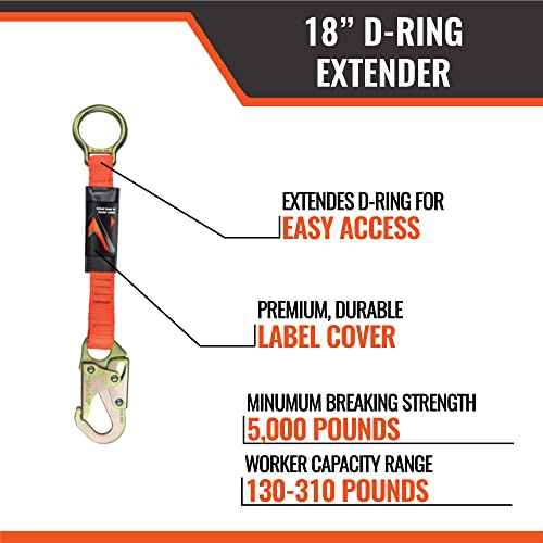Malta Dynamics 18¡± D-Ring Extender with Snap Hook for Fall Protection and Roofing, OSHA/ANSI Compliant