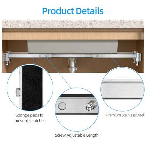 Qualward Undermount Sink Brackets,Adjustable Undermount Sink Support, Stainless Steel Installation Kit for Undermount Kitchen Sink Adjustable Support Pole (29-40 inches)