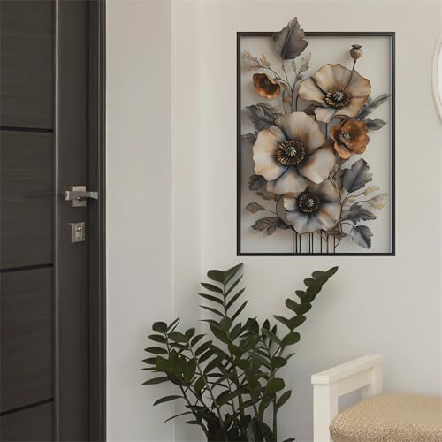 Poppy Fake Flower Wall Stickers, sacinora 3D Floral Art Wall Decals Removable Vinyl Peel and Stick for Living Room Bedroom Bathroom Sofa TV Background Home Decorations