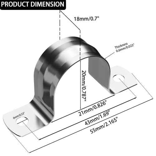 AKIHISA Pipe Clamps, 10 Pcs U Tube Strap Clamp, 304 Stainless Steel 2 Hole Pipe Bracket, ID 7/9Inch(20mm)