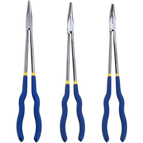 16-Inch Long Reach Pliers Set - Multi-Purpose Straight & Bent Nose Pliers (3PCS)