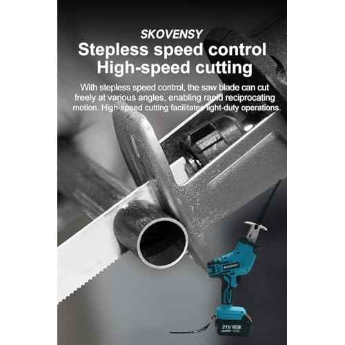 Cordless Reciprocating Saw, Battery x2, Reciprocating Saw Cordless, Variable Speed, Blades Kit for Metal/Wood/PVC Cutting, Blue
