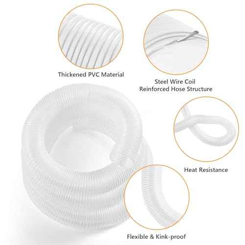 2 1/2" x 30' PVC Dust Collection Hose, Puncture Resistant Fume Collection Hose with 8 Pieces Stainless Steel Clamps, Clear Dust Collector for Woods Debris